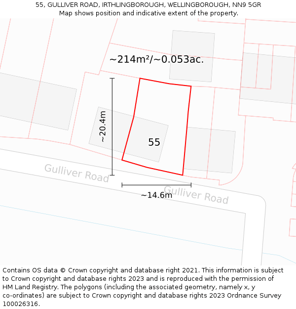 55, GULLIVER ROAD, IRTHLINGBOROUGH, WELLINGBOROUGH, NN9 5GR: Plot and title map