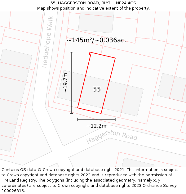 55, HAGGERSTON ROAD, BLYTH, NE24 4GS: Plot and title map