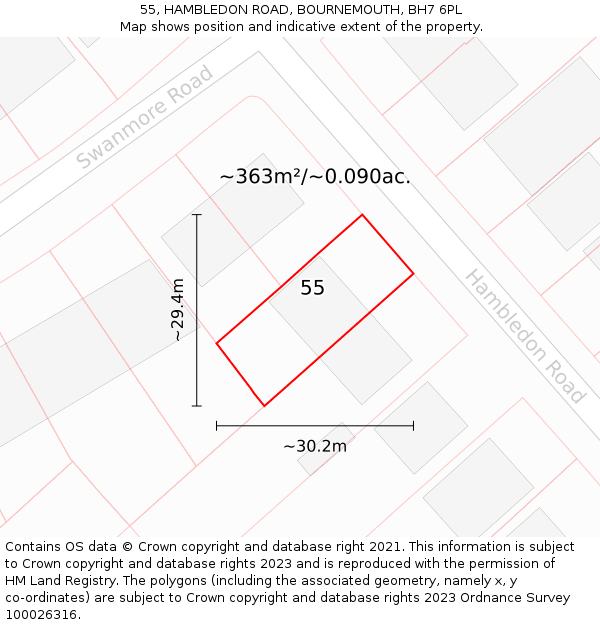 55, HAMBLEDON ROAD, BOURNEMOUTH, BH7 6PL: Plot and title map