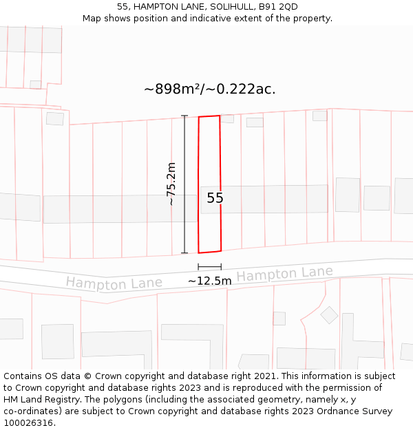 55, HAMPTON LANE, SOLIHULL, B91 2QD: Plot and title map