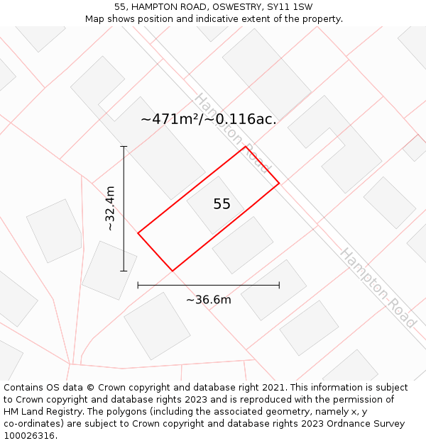 55, HAMPTON ROAD, OSWESTRY, SY11 1SW: Plot and title map