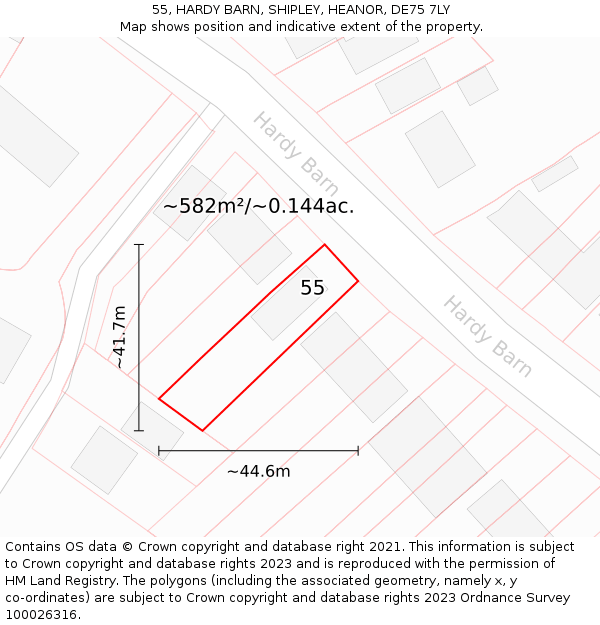 55, HARDY BARN, SHIPLEY, HEANOR, DE75 7LY: Plot and title map