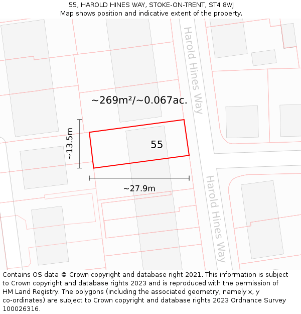 55, HAROLD HINES WAY, STOKE-ON-TRENT, ST4 8WJ: Plot and title map