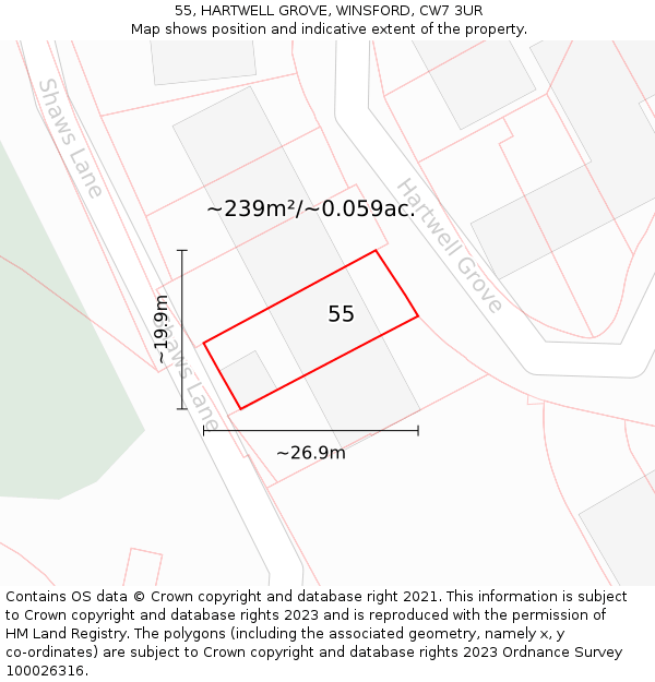 55, HARTWELL GROVE, WINSFORD, CW7 3UR: Plot and title map