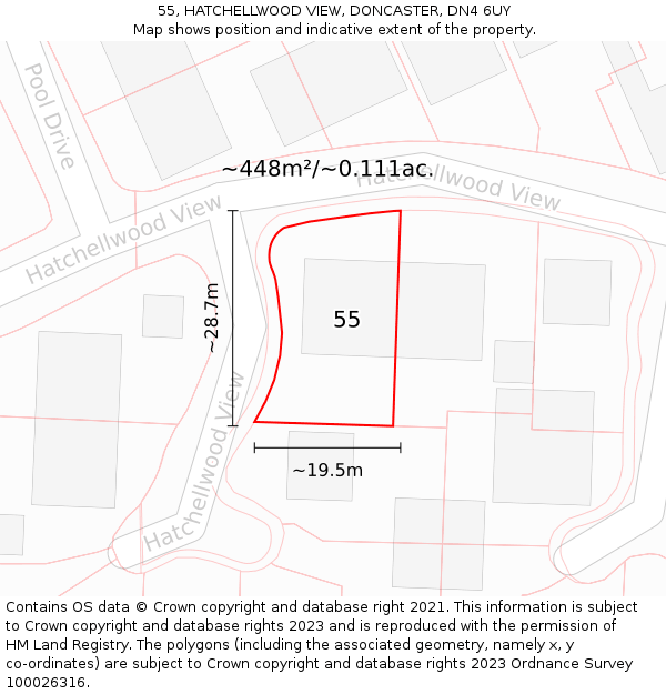 55, HATCHELLWOOD VIEW, DONCASTER, DN4 6UY: Plot and title map