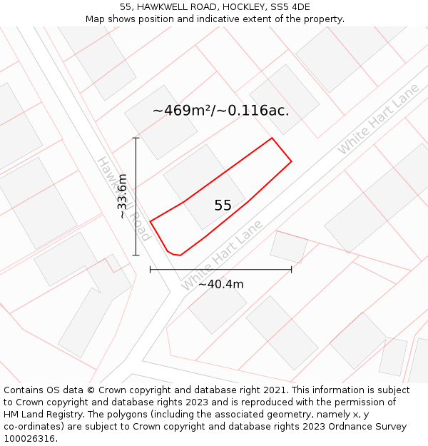 55, HAWKWELL ROAD, HOCKLEY, SS5 4DE: Plot and title map