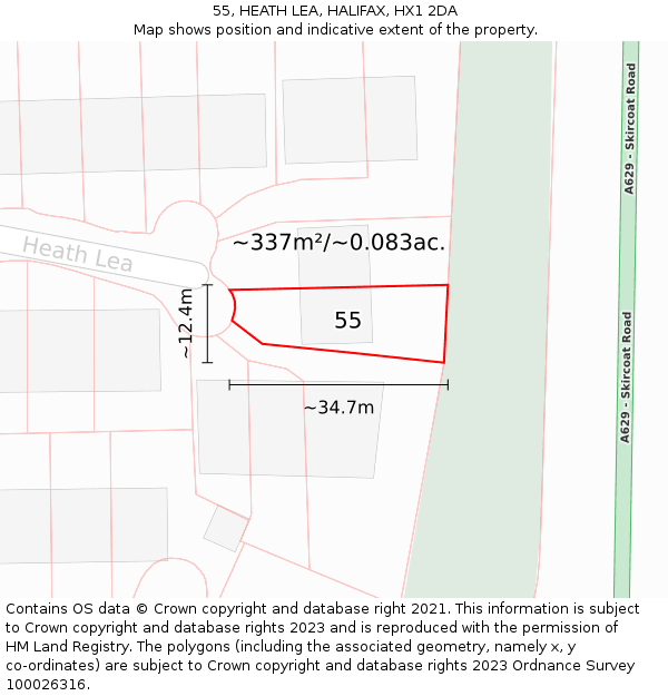 55, HEATH LEA, HALIFAX, HX1 2DA: Plot and title map