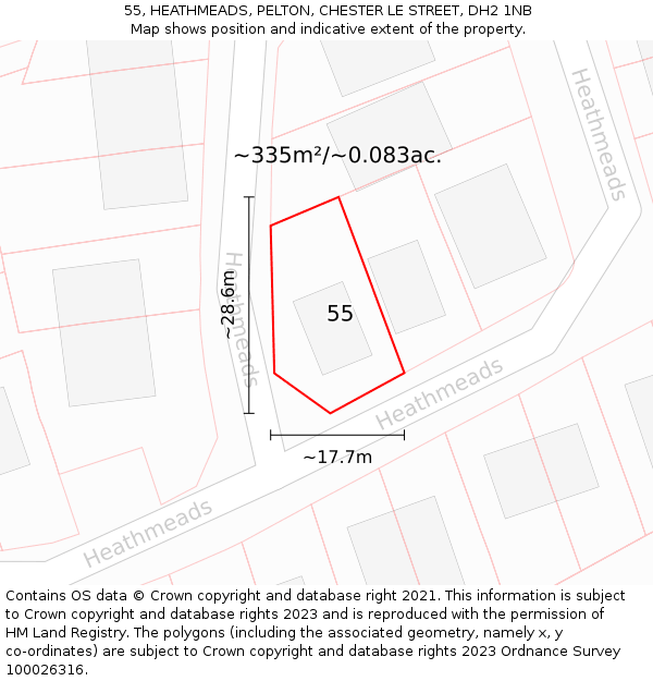 55, HEATHMEADS, PELTON, CHESTER LE STREET, DH2 1NB: Plot and title map