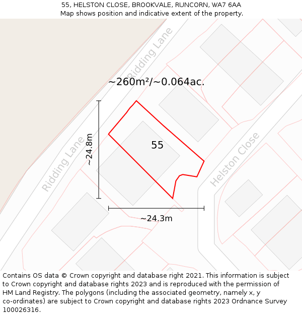 55, HELSTON CLOSE, BROOKVALE, RUNCORN, WA7 6AA: Plot and title map