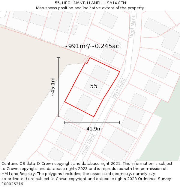 55, HEOL NANT, LLANELLI, SA14 8EN: Plot and title map