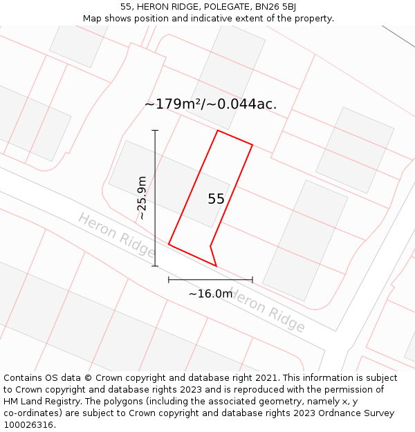 55, HERON RIDGE, POLEGATE, BN26 5BJ: Plot and title map