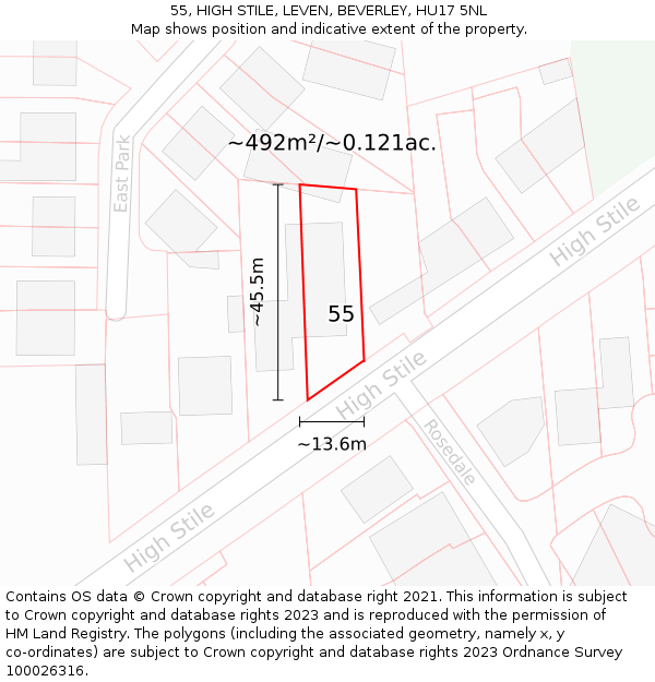 55, HIGH STILE, LEVEN, BEVERLEY, HU17 5NL: Plot and title map