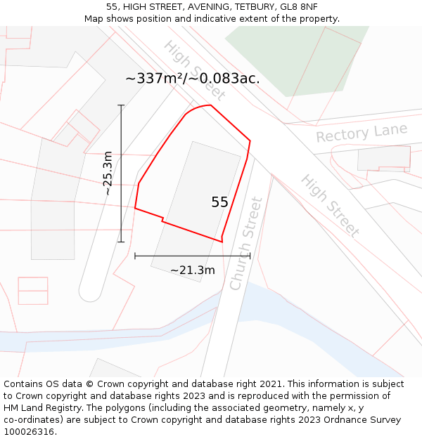 55, HIGH STREET, AVENING, TETBURY, GL8 8NF: Plot and title map