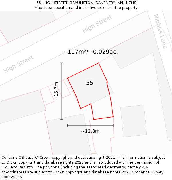 55, HIGH STREET, BRAUNSTON, DAVENTRY, NN11 7HS: Plot and title map