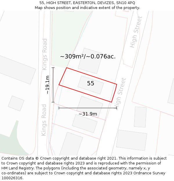 55, HIGH STREET, EASTERTON, DEVIZES, SN10 4PQ: Plot and title map
