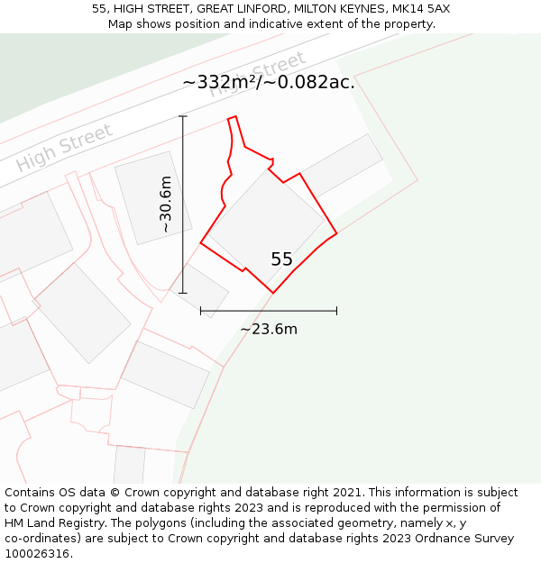 55, HIGH STREET, GREAT LINFORD, MILTON KEYNES, MK14 5AX: Plot and title map