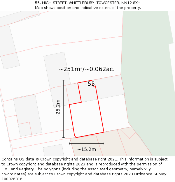 55, HIGH STREET, WHITTLEBURY, TOWCESTER, NN12 8XH: Plot and title map