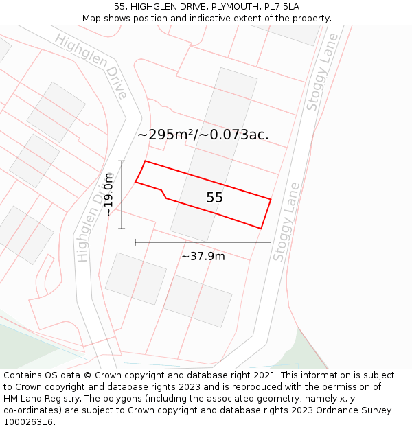 55, HIGHGLEN DRIVE, PLYMOUTH, PL7 5LA: Plot and title map