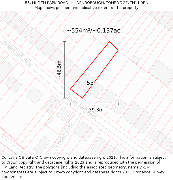 55, HILDEN PARK ROAD, HILDENBOROUGH, TONBRIDGE, TN11 9BN: Plot and title map