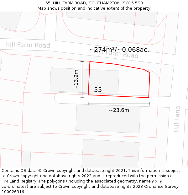 55, HILL FARM ROAD, SOUTHAMPTON, SO15 5SR: Plot and title map