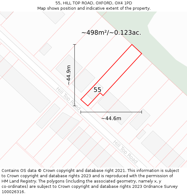 55, HILL TOP ROAD, OXFORD, OX4 1PD: Plot and title map