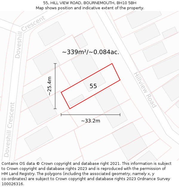 55, HILL VIEW ROAD, BOURNEMOUTH, BH10 5BH: Plot and title map