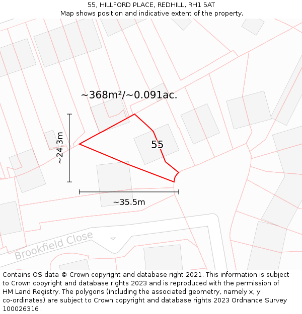 55, HILLFORD PLACE, REDHILL, RH1 5AT: Plot and title map