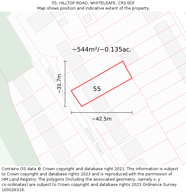 55, HILLTOP ROAD, WHYTELEAFE, CR3 0DF: Plot and title map