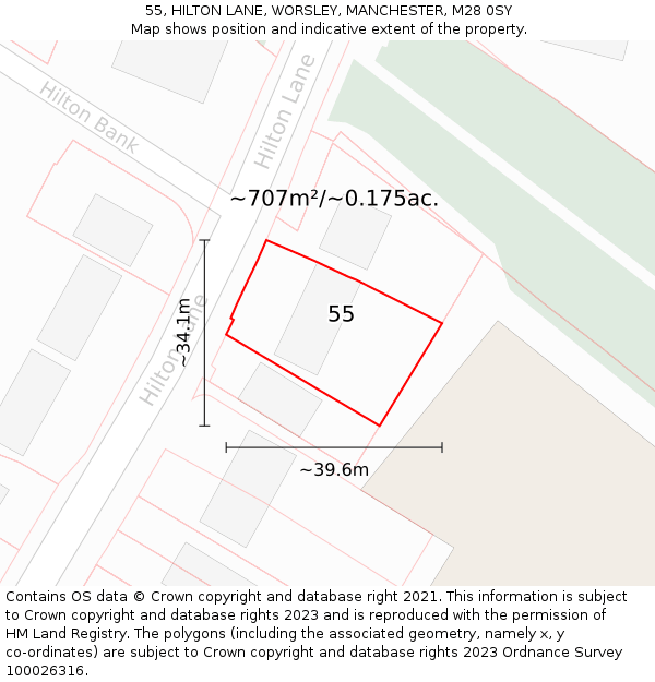 55, HILTON LANE, WORSLEY, MANCHESTER, M28 0SY: Plot and title map