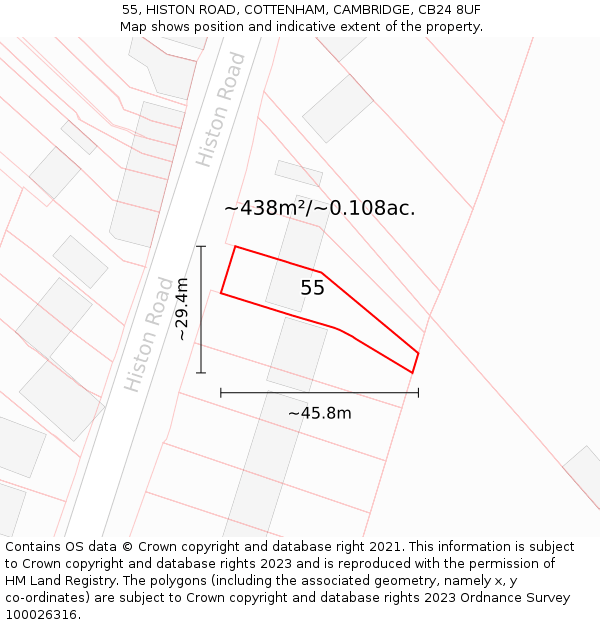 55, HISTON ROAD, COTTENHAM, CAMBRIDGE, CB24 8UF: Plot and title map