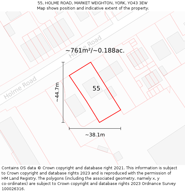 55, HOLME ROAD, MARKET WEIGHTON, YORK, YO43 3EW: Plot and title map