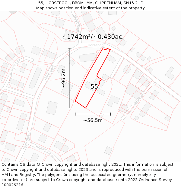 55, HORSEPOOL, BROMHAM, CHIPPENHAM, SN15 2HD: Plot and title map