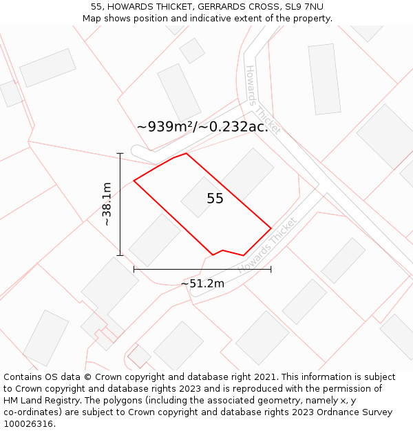 55, HOWARDS THICKET, GERRARDS CROSS, SL9 7NU: Plot and title map