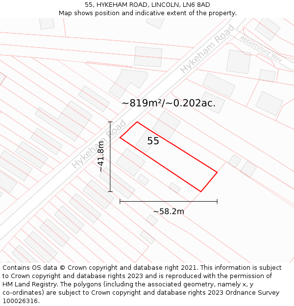 55, HYKEHAM ROAD, LINCOLN, LN6 8AD: Plot and title map