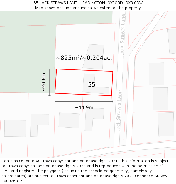 55, JACK STRAWS LANE, HEADINGTON, OXFORD, OX3 0DW: Plot and title map