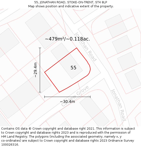 55, JONATHAN ROAD, STOKE-ON-TRENT, ST4 8LP: Plot and title map