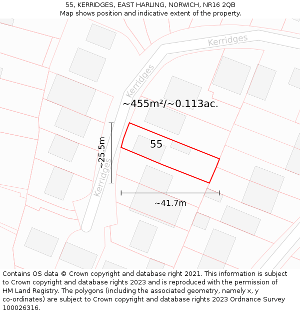 55, KERRIDGES, EAST HARLING, NORWICH, NR16 2QB: Plot and title map