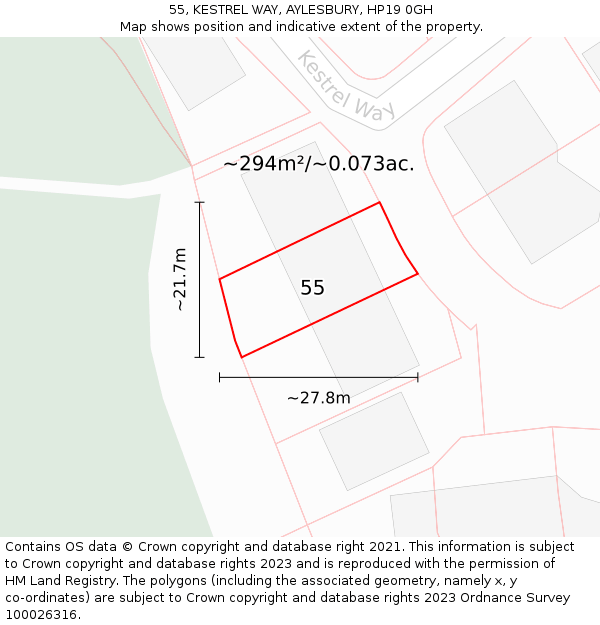 55, KESTREL WAY, AYLESBURY, HP19 0GH: Plot and title map