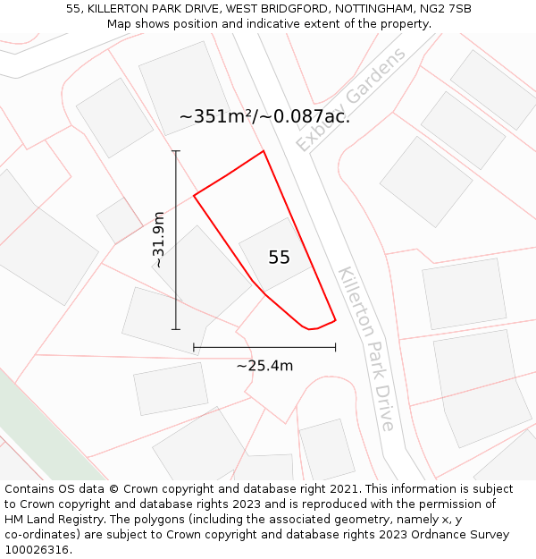 55, KILLERTON PARK DRIVE, WEST BRIDGFORD, NOTTINGHAM, NG2 7SB: Plot and title map