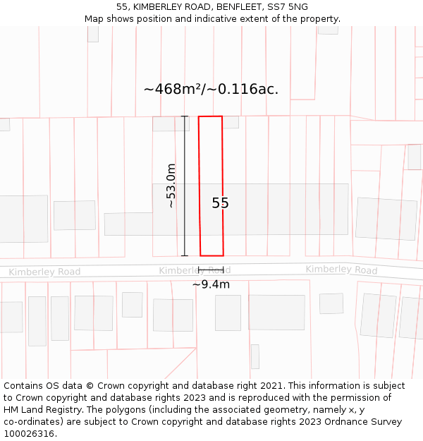 55, KIMBERLEY ROAD, BENFLEET, SS7 5NG: Plot and title map