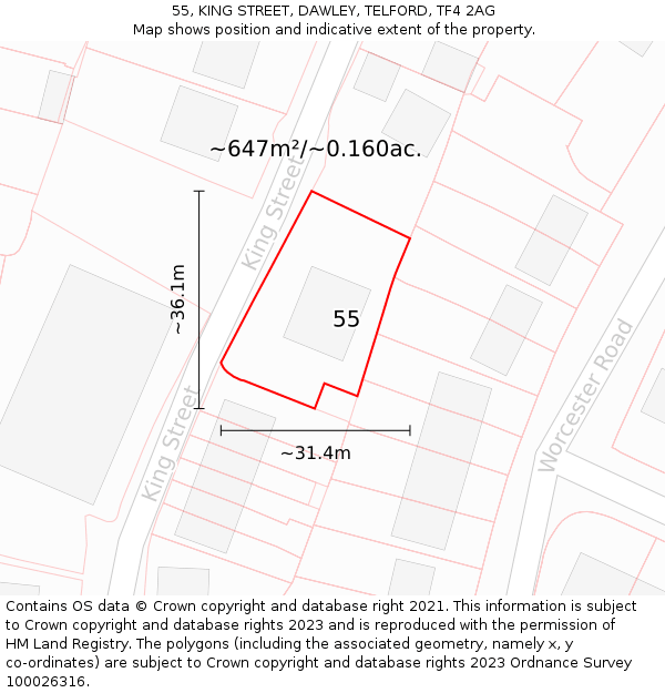 55, KING STREET, DAWLEY, TELFORD, TF4 2AG: Plot and title map