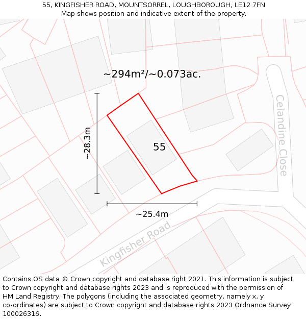 55, KINGFISHER ROAD, MOUNTSORREL, LOUGHBOROUGH, LE12 7FN: Plot and title map