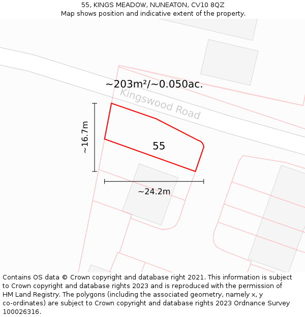 55, KINGS MEADOW, NUNEATON, CV10 8QZ: Plot and title map