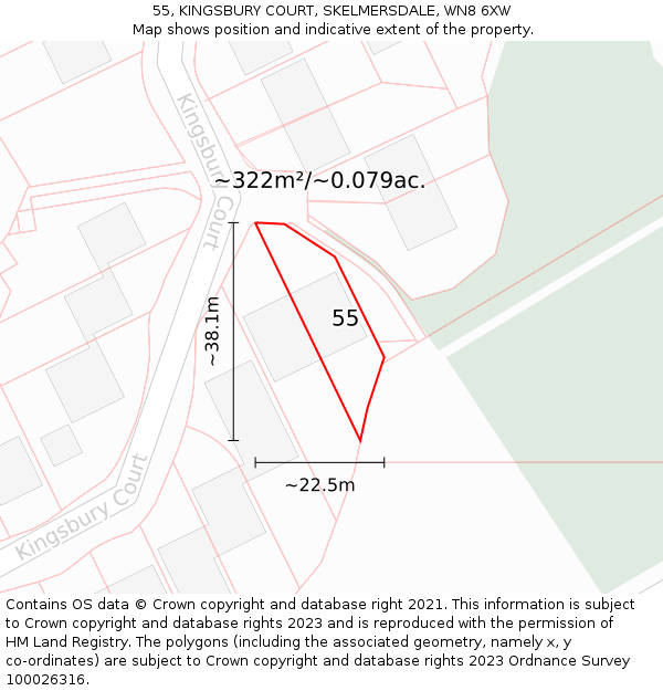 55, KINGSBURY COURT, SKELMERSDALE, WN8 6XW: Plot and title map