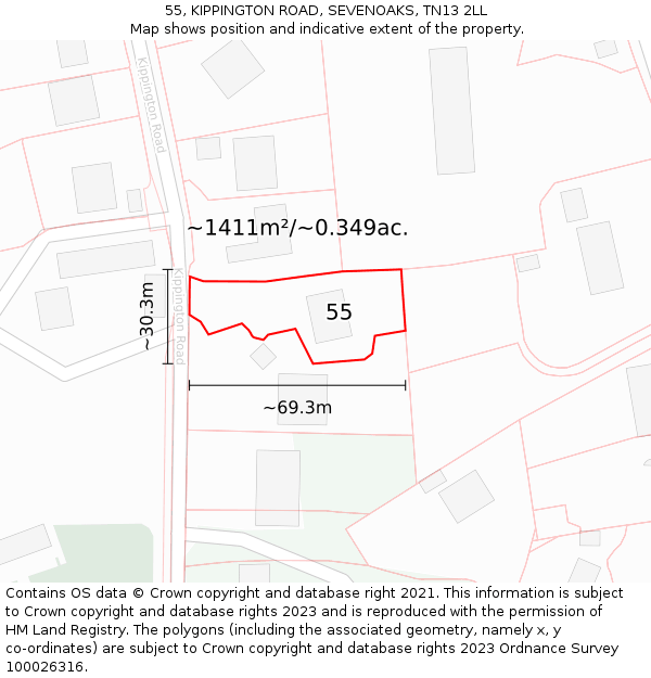 55, KIPPINGTON ROAD, SEVENOAKS, TN13 2LL: Plot and title map