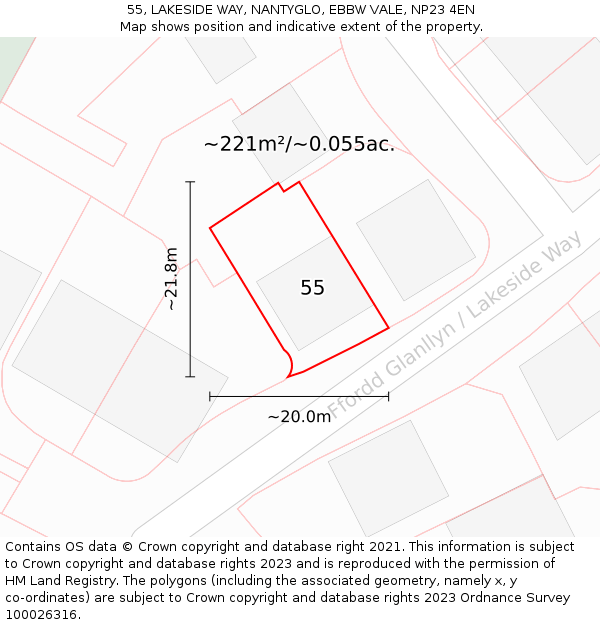 55, LAKESIDE WAY, NANTYGLO, EBBW VALE, NP23 4EN: Plot and title map