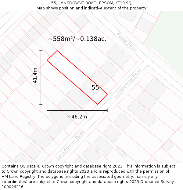 55, LANSDOWNE ROAD, EPSOM, KT19 9QJ: Plot and title map