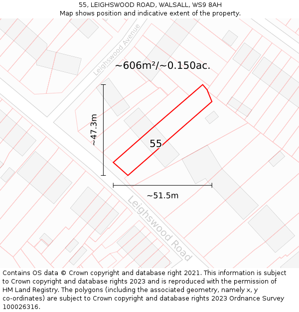 55, LEIGHSWOOD ROAD, WALSALL, WS9 8AH: Plot and title map