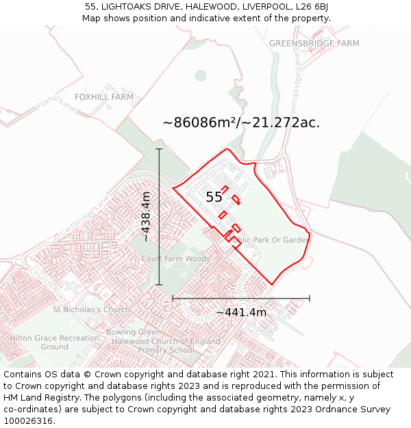 55, LIGHTOAKS DRIVE, HALEWOOD, LIVERPOOL, L26 6BJ: Plot and title map