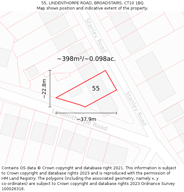 55, LINDENTHORPE ROAD, BROADSTAIRS, CT10 1BQ: Plot and title map